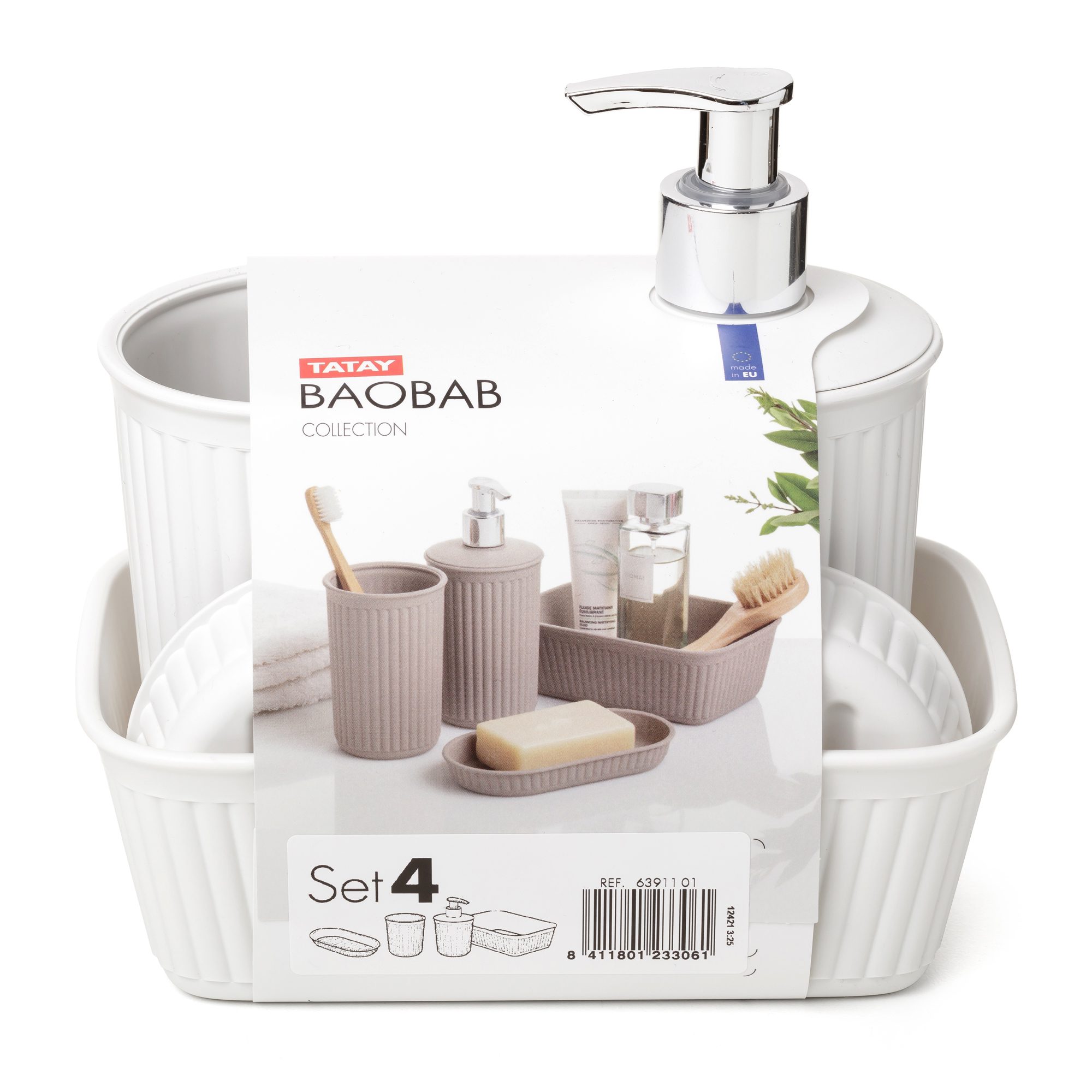 ⇒ Comprar Set vaso+dosificador+jabonera baño tatay blanco pergamon baobab  6391001 ▷ Más de 200 tiendas ✔️